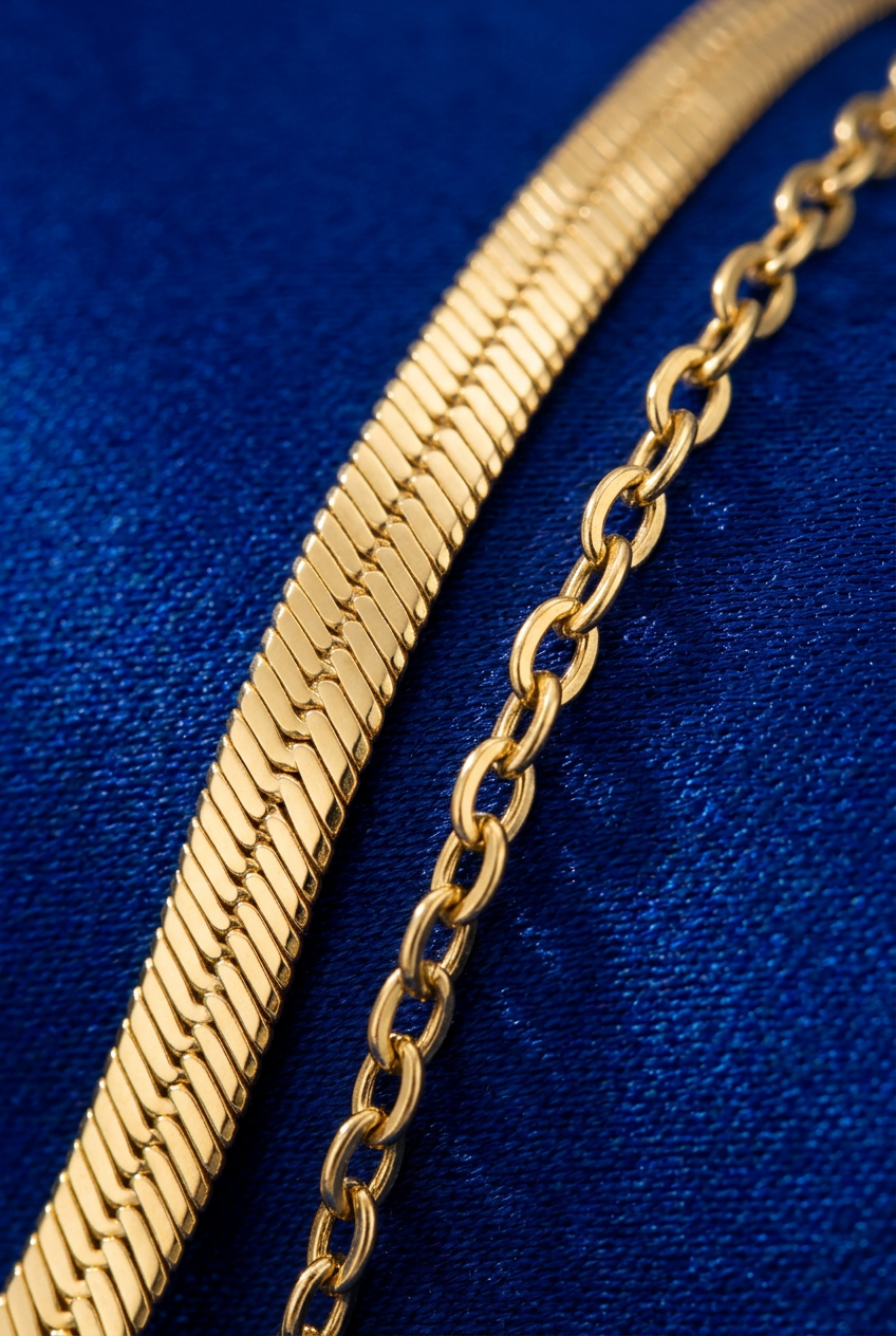 Aerivova Aurora Gold-Tone Double-Layer Herringbone and Oval-Link Chain Necklace for Effortless Statement Styling