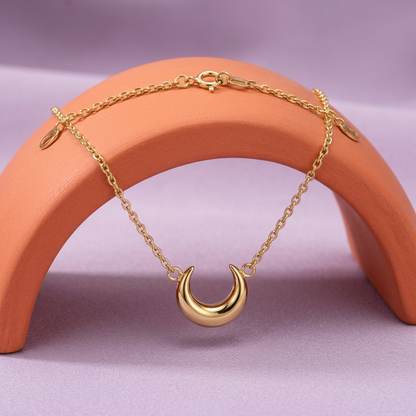 Aerivova Luna Gold-Tone Crescent Moon Pendant Necklace with Fine Chain for Everyday and Evening Styling
